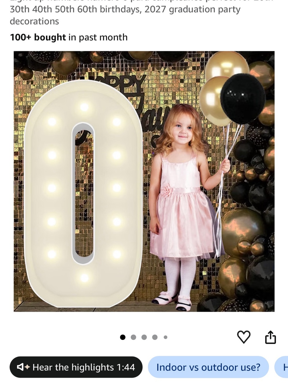Large White LED Marquee Number 0 – Illuminated Party Light